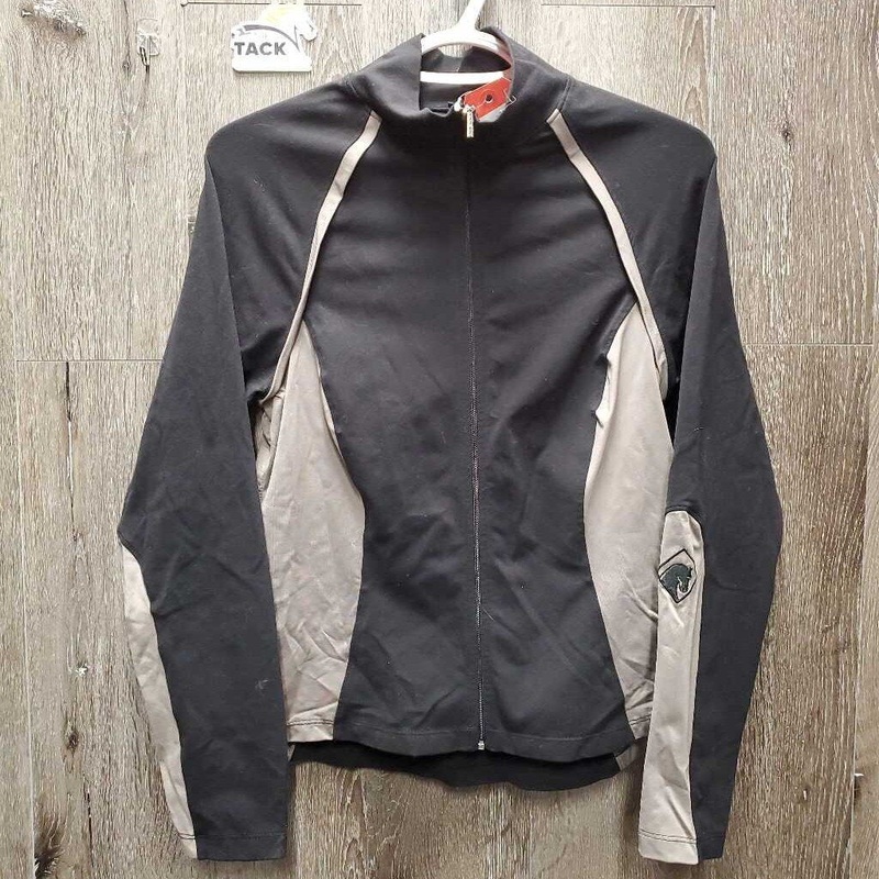 Light Stretchy Jacket, Zipper *gc, linty, hairy, older? M Black/Tan Used