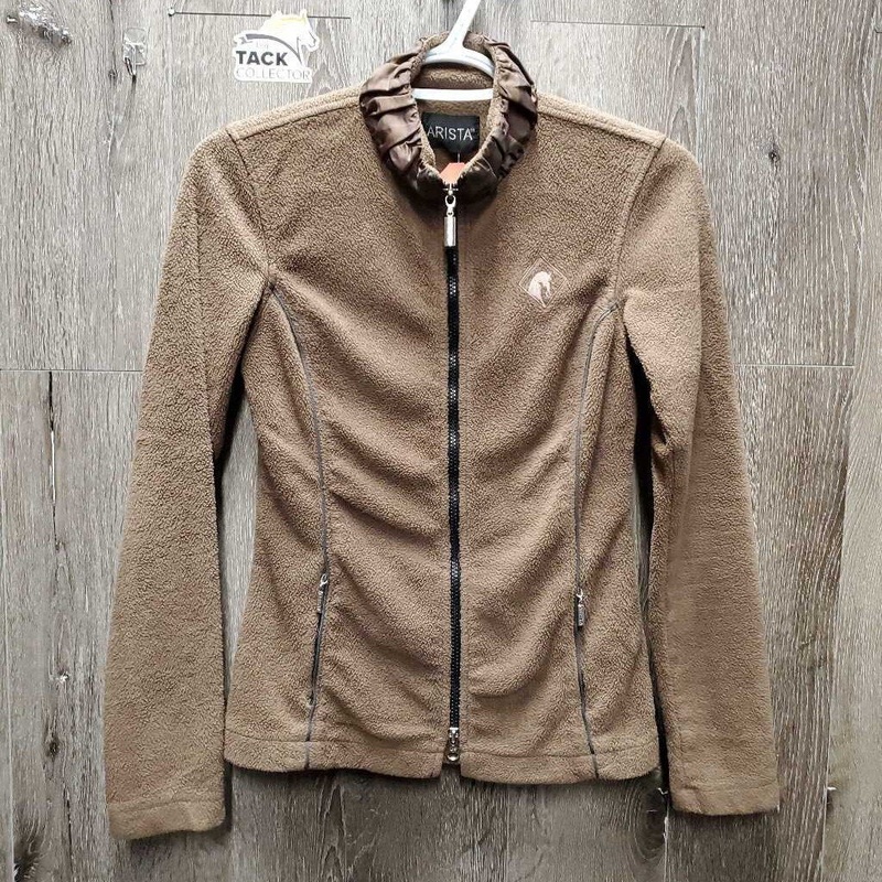 Fleece Sweater, zipper *gc, clumpy, puckers?shrunk XS Brown Used