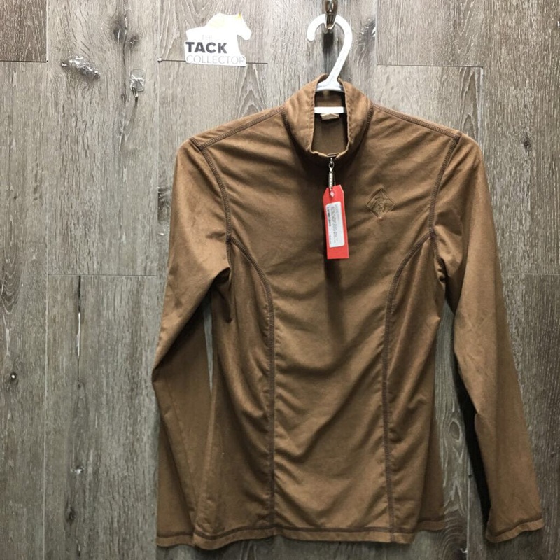 LS Micro Suede Shirt, 1/4 Zip Up *vgc/gc, seam pucker, ?shrunk, older, threads XS Brown Used