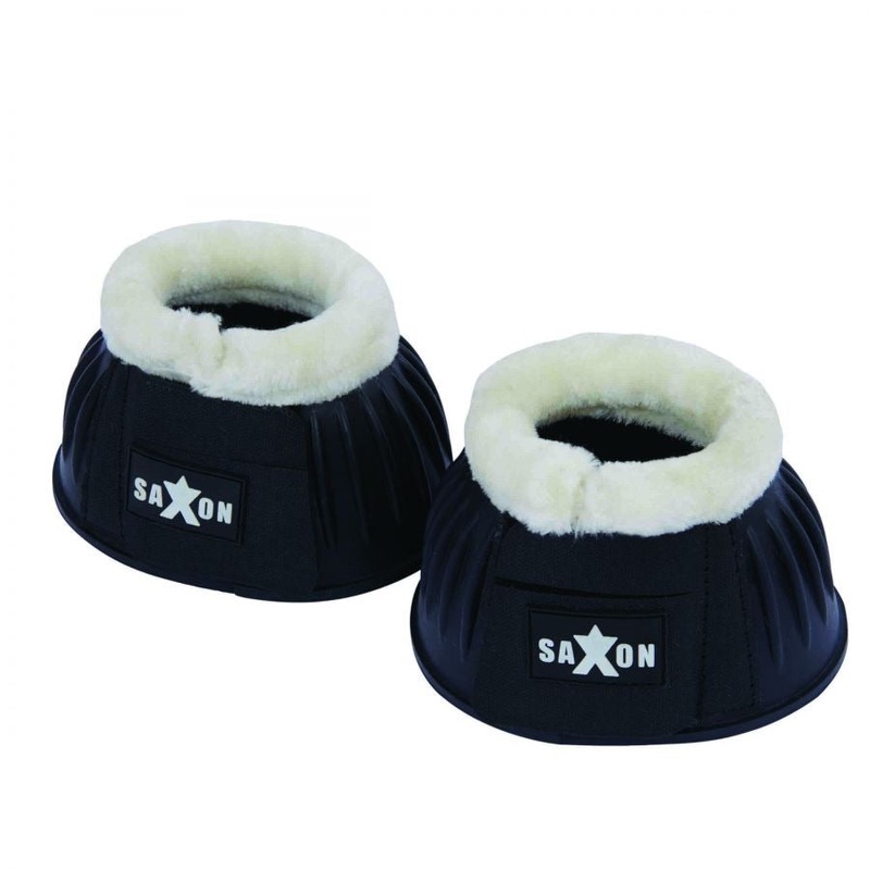 Saxon Fleece Trim Rubber Bell Boots Black/White Pony