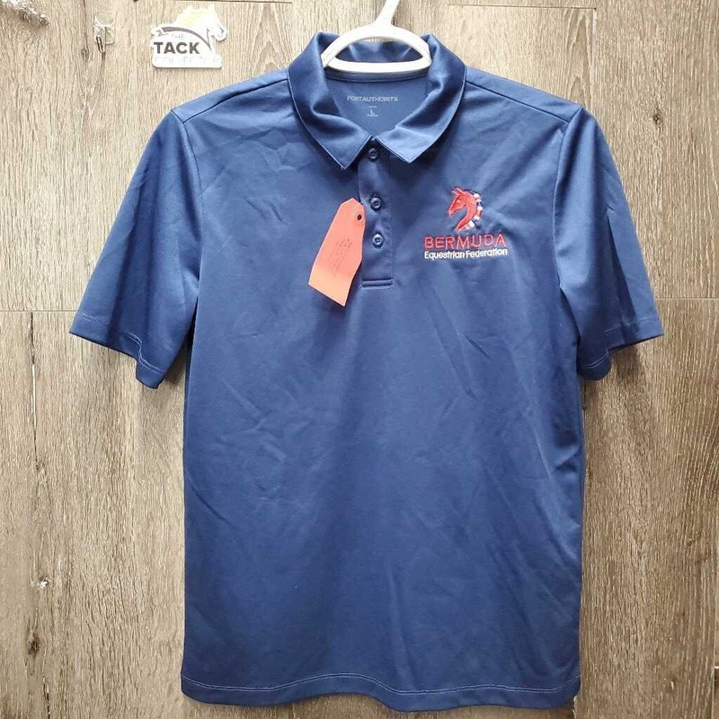 SS Polo Shirt, 1/4 Button Up “Bermuda” *vgc, mnr hair L Navy/White/Red Used