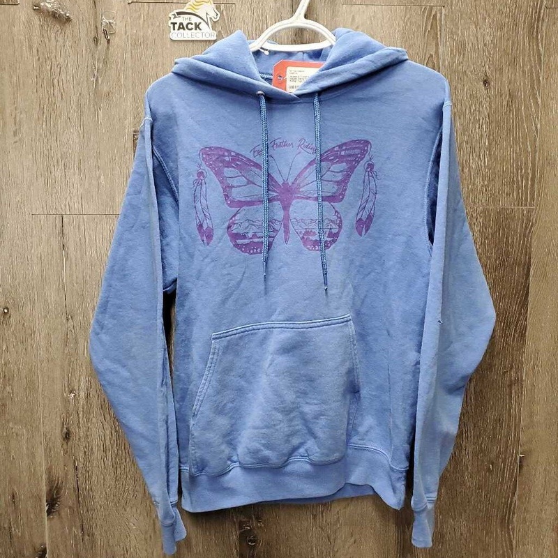 Sweatshirt Hoodie, String “Eagle Feather Riding” *vgc, mnr rubs & pills S Blue Used