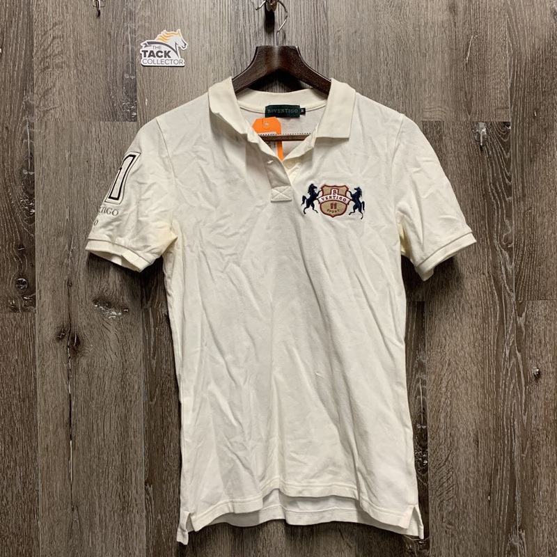 SS Polo Shirt, 1/4 Button Up *gc, pits: rubs/pills & stains, mnr hair, wrinkles M White Used