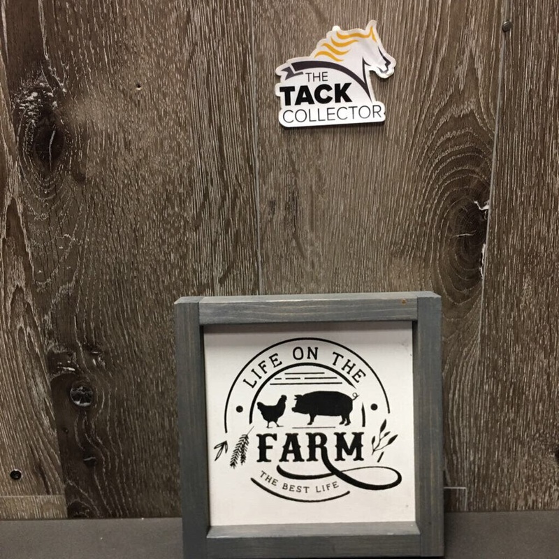 Wood Sign “Life on The Farm” *vgc, mnr stains & dings 6.5 x 6.5″ Grey/White Used