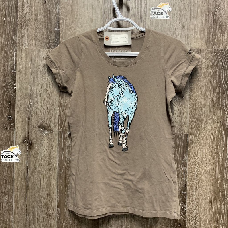 SS Crew Neck T Shirt *vgc S Brown/Blue Used