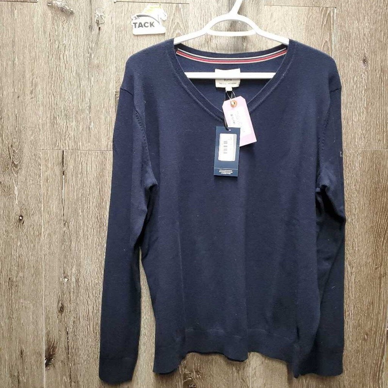 “Elite” V Neck Cotton & Cashmere Sweater, tags *new 14 *Xlg Navy Used