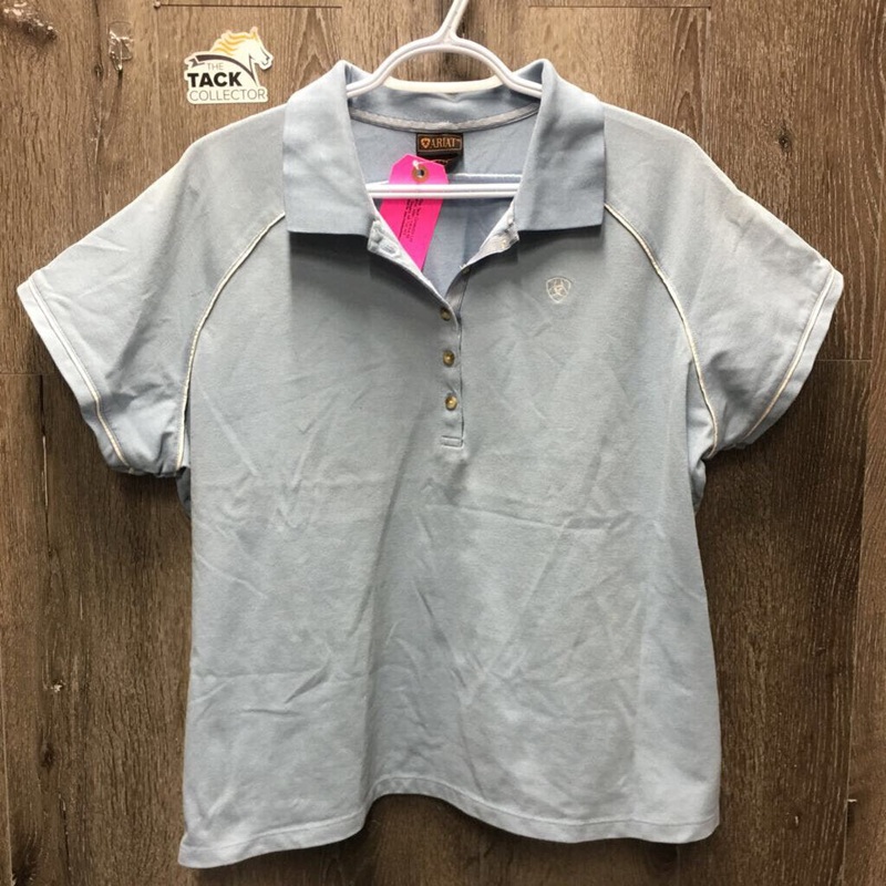 SS Short Polo Shirt, 1/3 Button Up *gc, older XL Blue/White Used