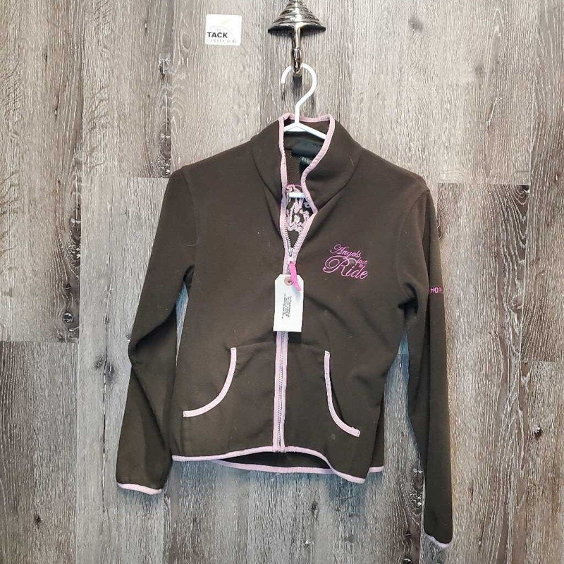 JUNIORS Fleece Jacket, Zipper *gaded, clumpy, older, pilly, rubbed/thin edges, undone collar stitching Xlg Brown/Pink Used