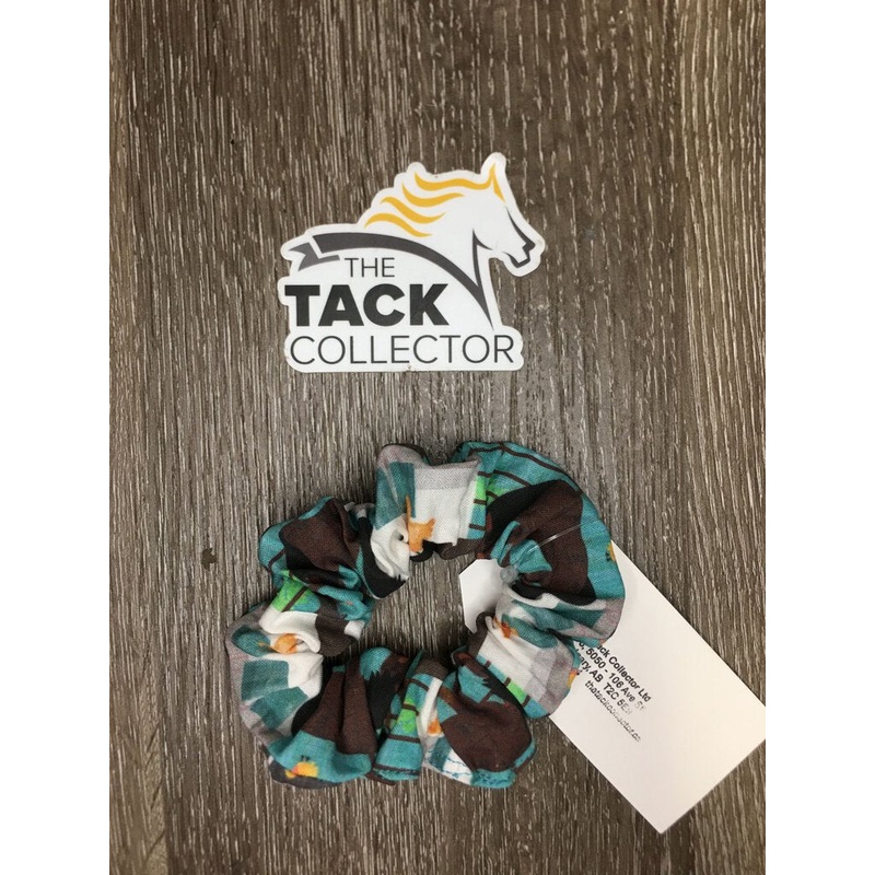 “Barnyard” Cotton Hair Scrunchie, tag *new blue/brown/multi New