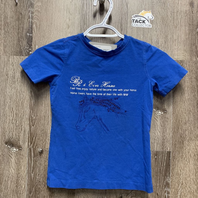 JUNIORS SS T-Shirt, sequins *gc, mnr faded, cracking logo, seam puckers 8 Blue/White Used