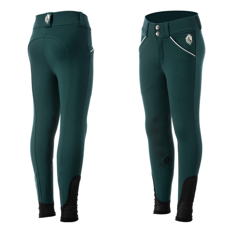 Equinavia Kids Greta Silicone Knee Patch Breeches – Deep Green/Vanilla Cream