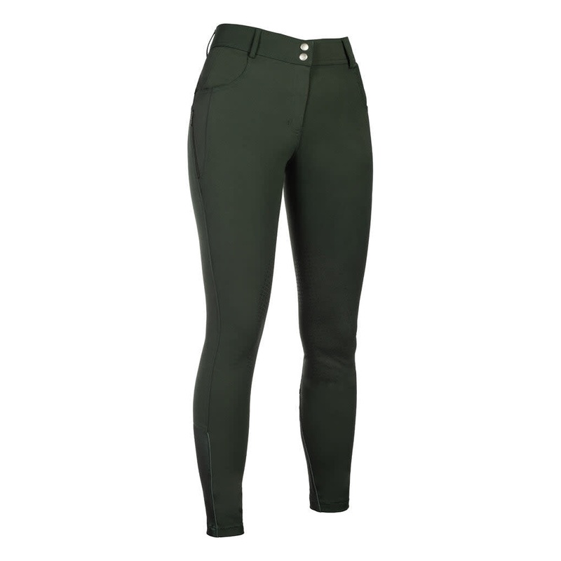 HKM Womens Ari Mid Rise Silicon Knee Patch Breeches – Olive Green