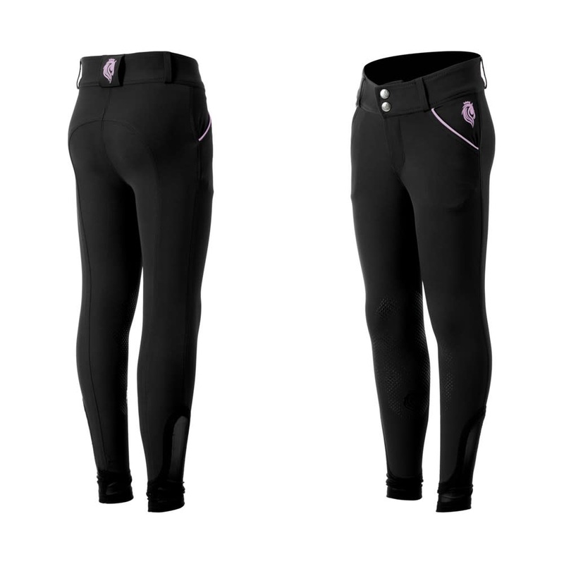 Equinavia Kids Greta Summer Knee Patch Breeches – Black/Orchid Mist