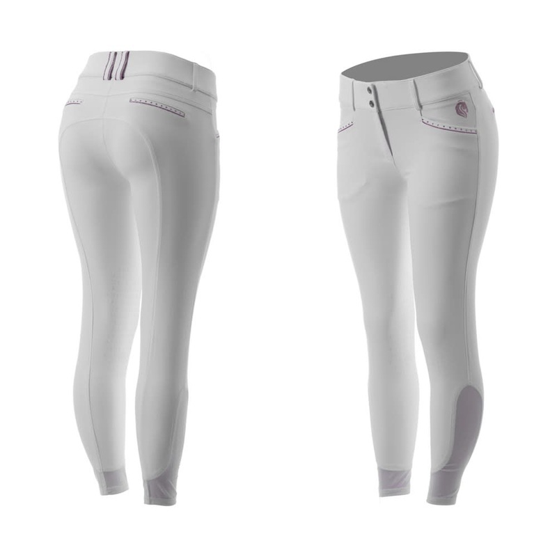Equinavia Womens Victoria Silicone Knee Patch Breeches – White/Orchid Mist