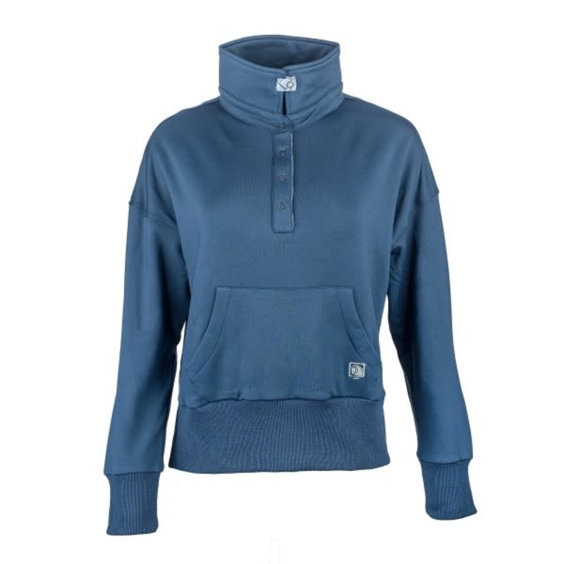 Romfh Womens Cozy Crop Long Sleeve Mock Shirt – Blue Spruce/Mineral Green