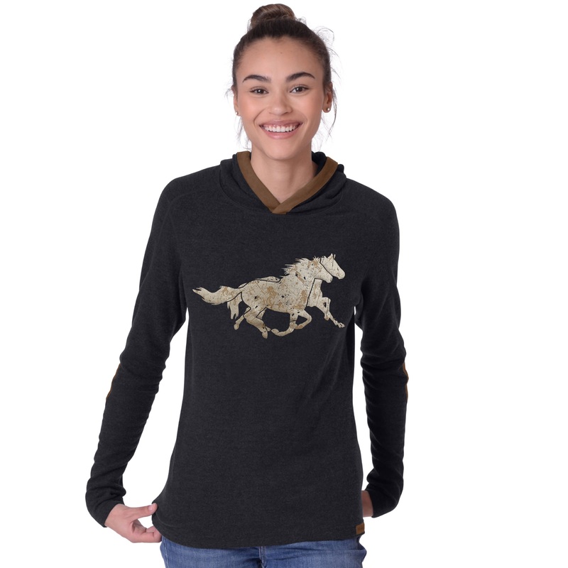 Chestnut Bay Womens Rider Lounge Hoodie – Almost Black Running Horses