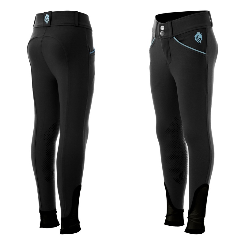 Equinavia Kids Greta Silicone Knee Patch Breeches – Black/Dusty Blue