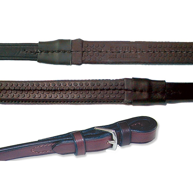 Nunn Finer Buckle End Fine Pimple Rubber Reins – Black/Zinc