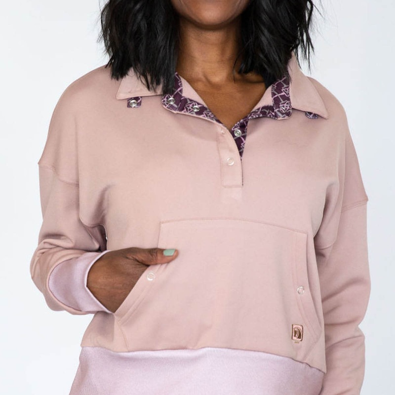 Romfh Womens Cozy Crop Long Sleeve Mock Shirt – Cowboy Pink/Mahogany